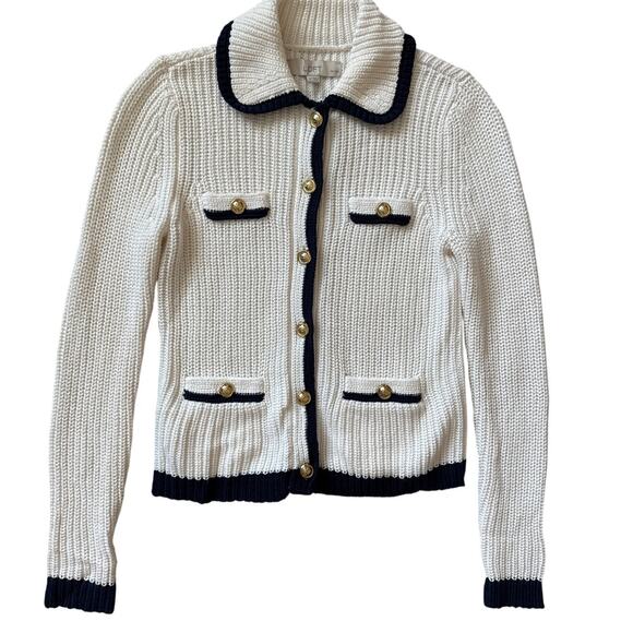 Loft Petite Tipped Ribbed Button Up Sweater Cardigan White Size Small - Picture 6 of 11